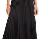 TEERFU Womens Elastic High Waist Long Pleated Skirt Tiered Boho Swing A line Beach Maxi Skirt, M