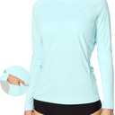 IUGA Rash Guard for Women UPF 50+ SPF UV Protection Long Sleeve Workout Tops with Pockets Dry Fit Hiking Swim Shirt (Medium, Basic Shirts-pale Turquoise)
