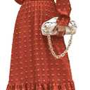 MASCOMODA Women Maxi Dress 2025 Fall Long Sleeve V Neck Swiss Dot Boho Smocked High Waisted A-Line Tiered Flowy Long Dresses (M)