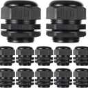 PENGLIN Cable Glands 1-1/4" NPT Nylon Cable Connector, Strain Relief Cord Connector, IP68 Waterproof Adjustable Locknut(1-1/4 Inch (12-Pack)) (Black)