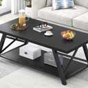 EXCEFUR Black Coffee Table, Modern Wood and Metal Center Table with Storage Shelf, Industrial Rectangle Cocktail Tea Table for Living Room, 47 Inch
