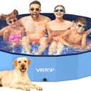 VISTOP Jumbo Foldable Dog Pool, Hard Plastic Shell Portable Swimming Pool for Dogs Cats and Kids Pet Puppy Bathing Tub Collapsible Kiddie Pool (87inch.D x 15.7inch.H, Blue)