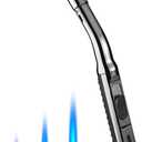 Yeuligo Torch Lighters, 7.6in Long Butane Lighter with Visible Window, Adjustable and Refillable Lighter for Kitchen Fireplace Camping Candle Grill BBQ Fireworks. Black (Gas Not Included)