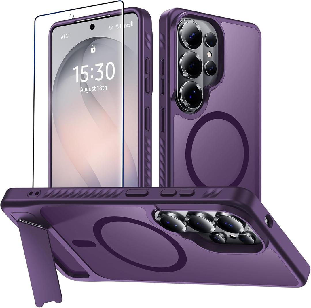 For Samsung Galaxy S26 Ultra Case with Kickstand,1*Screen Protector,[Compatible with Magsafe]Translucent Matte Military-Grade Protection,Magnetic Phone Case for Samsung Galaxy S26 Ultra,6.9"-Purple