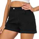 VIPONES Denim Shorts Women Stretchy High Waisted Fold Hem Jean Shorts 3.5 Inch Inseam Casual Summer Hot Shorts (Black, L)