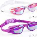 Aegend Swim Goggles for Kids Youth 3-14 Anti-Fog Anti-UV Comfort Fit Goggles for Swimming, Aqua Crisp White & Aqua Purple
