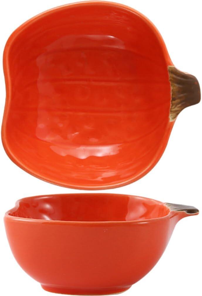 Luxshiny Pumpkin Bowls 6Oz Ceramic Fall Ramekins Set of 2 Halloween Dipping Plates for Sauce Soy Vinegar Condiments Autumn Party Snack Dishes