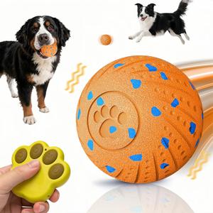 Interactive Dog Toy Ball with Remote: Automatic Bouncing, Vibration and Jumping Action Interactive Toy, Durable Duraspin for Aggressive Chewers, Rechargeable, for Indoor & Outdoor Use Orange
