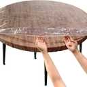 LIBERECOO Clear Round Fitted Vinyl Tablecloth for 37-42" Diameter Tables - Heavy Duty Elasticized Table Cover Elastic Edged Plastic Table Cloth Protector