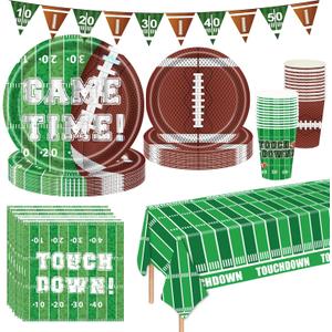 Football Party Decorations 98Pcs Football Birthday Party Suppiles Set Include Plates and Tablecloth Sport Theme Party Favors Kit