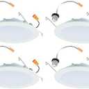 HALO HLBT 4 Pack 6 in Slim LED Recessed Light Trim with Selectable Color Temperature 2700K, 3000K, 3500K, 4000K, 5000K Dimmable Wet Location Indoor Outdoor New Construction Remodel - HLBT609FS5-4PK