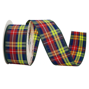 MEEDEE Buchanan Tartan Ribbon 2-1/2" Wide with 25 Yards Red, Blue, White & Yellow Scottish Plaid Polyester Wired Ribbon for Christmas Tree, Wreaths, Bows, Gift Wrap, Weddings, Holiday Crafts
