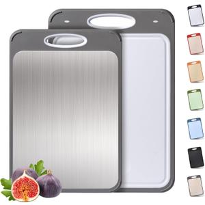 2 in 1 Stainless Steel Cutting Board with Handle 2 Packs Father Day Parents Papa Stepdad Pappy Poppy Pawpaw Who Want Nothing Everything Future Groom Bride Law Christmas Xmas Happy Birthday Gifts Ideal (Gray)