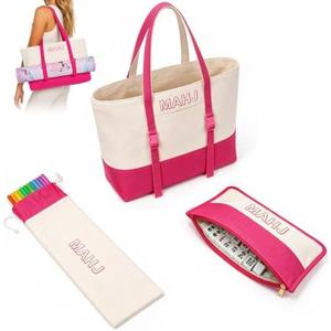 3 PCS Empty American Mahjong Tile Bag with Metal Zipper for Tiles and Racks | 24" × 13.8" Canvas Mahjong Carrying Tote Bag with Extra-Long Shoulder Straps for Rolled Mahjong Mat, Game Accessories Storage