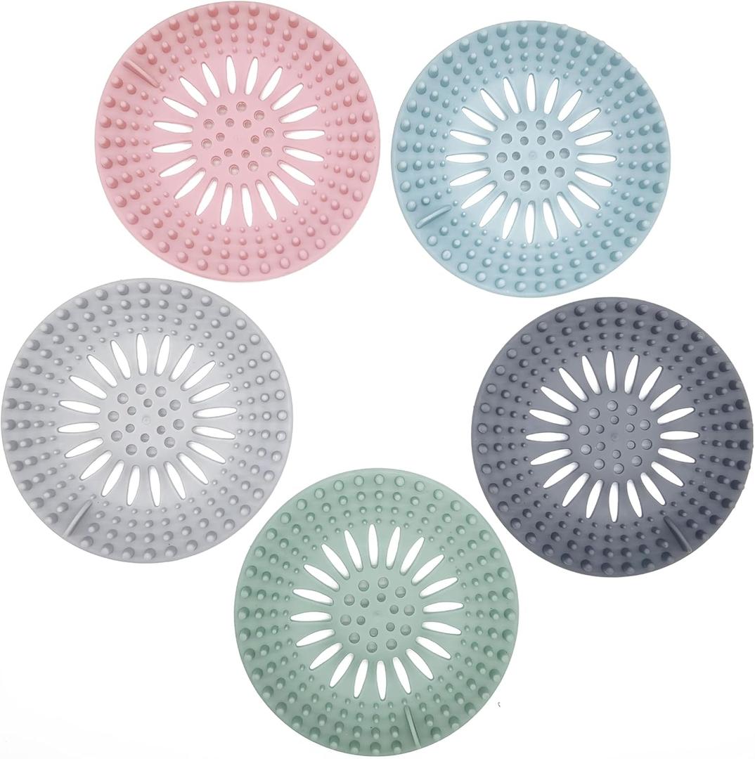Hair Catcher Shower Drain Covers Durable Silicone Bathtub Hair Stopper Easy to Install Shower Tub and Sink, Pack of 5