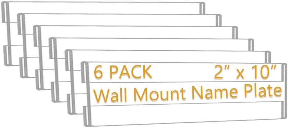 6 Pack 10"W x 2"H Acrylic Office Name Plates Name Labels for Wall, Clear Sign Holder for Wall Display, with Adhesive Backing