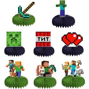 3D Table Decorations Party Supplies, 8 Pcs Pixel Theme Honeycomb Decorations, Birthday Party Decorations, Cartoon Double-Sided Honeycomb Centerpieces