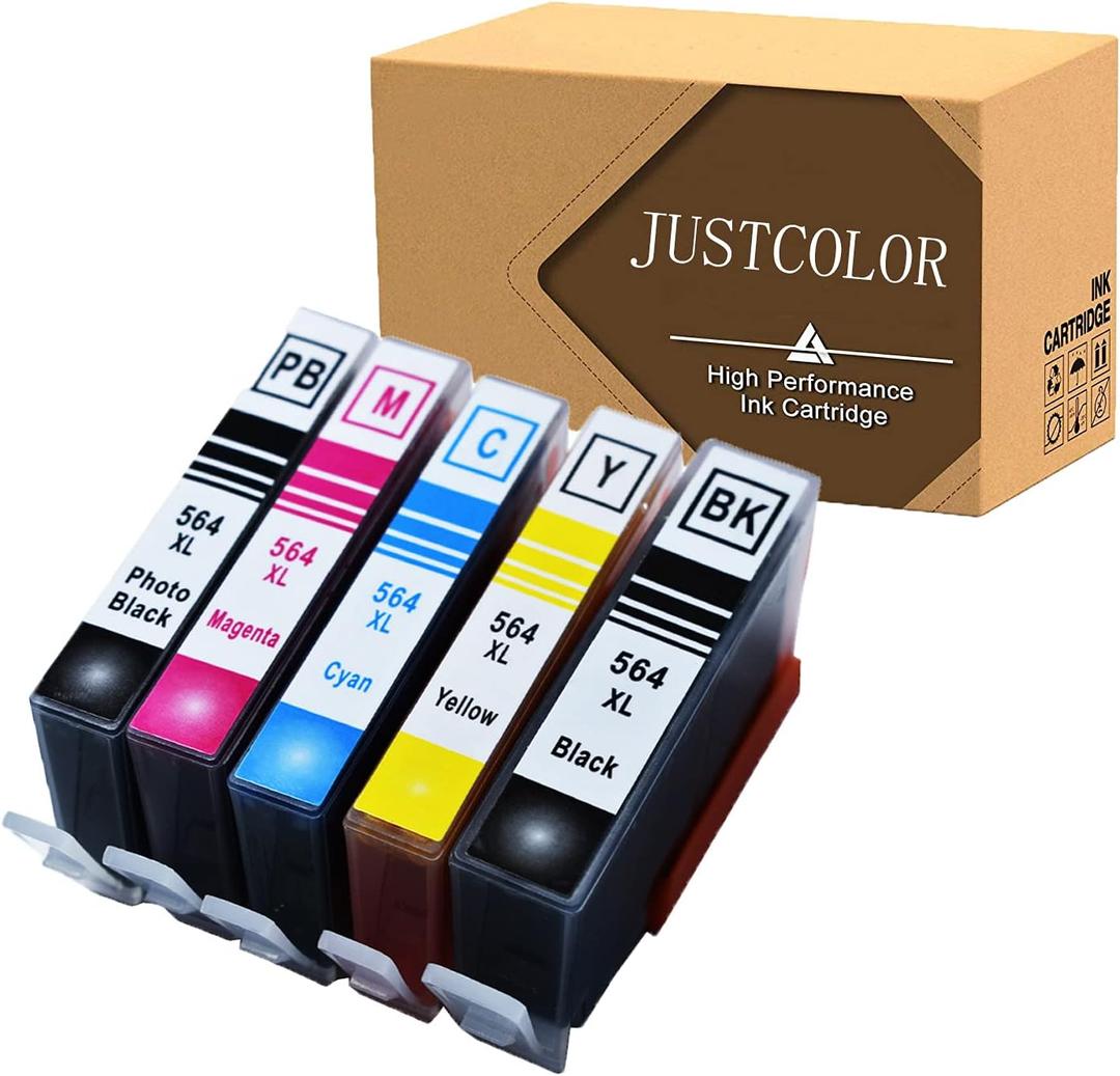 JUSTCOLOR 564 Ink Cartridges Replacement for HP 564XL Ink Use with HP Photosmart 7520 5514 5520 6520 7510 7525 5510 C6380 4620 Premium C410A C309A C310A Deskjet 3520 (1BK+1P+1C+1M+1Y)