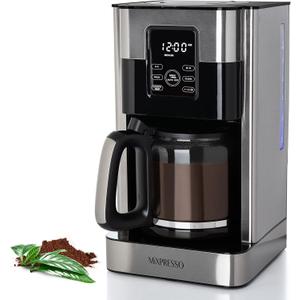 Mixpresso 12-Cup Drip Coffee Maker With Lcd Touch Display, Programmable Coffee Pot Machine, Borosilicate Glass Carafe, Anti-Drip System, Stainless Steel & Black Electric Coffee Maker