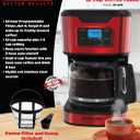 Better Chef Programmable 12-Cup Coffee Maker | 1-4 Cup Setting | Auto-Pause to Serve | 2hr Keep Warm | Perma-Filter | Stainless (Red)