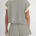 MISSACTIVER 2 Piece Lounge Set Women Stripe Knit Short Sleeve Tee Shirts Shorts Casual Summer Loungewear Shorts Sets (White, M)