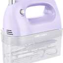 Lord Eagle Hand Mixer Electric Handheld 400W, 5-Speed Lightweight Kitchen Mixer with Storage Case, 5 Stainless Steel Attachments for Baking Cake Egg Cream Food Beater, Turbo+Eject Button, Purple (General)