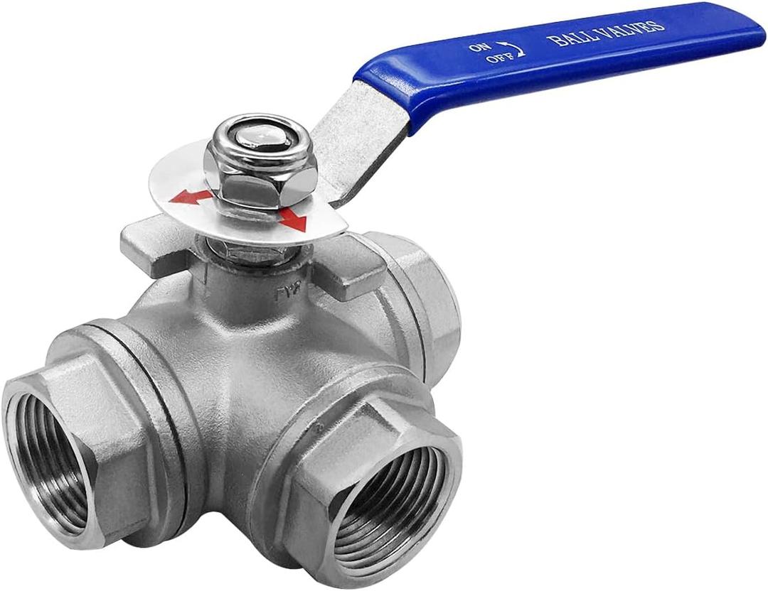 Beduan 3 Way Ball Valve Stainless Steel 304 T Mounting Pad Female Type for Water Oil Fuel and Gas with Vinyl Locking Handle (1 Inch NPT)