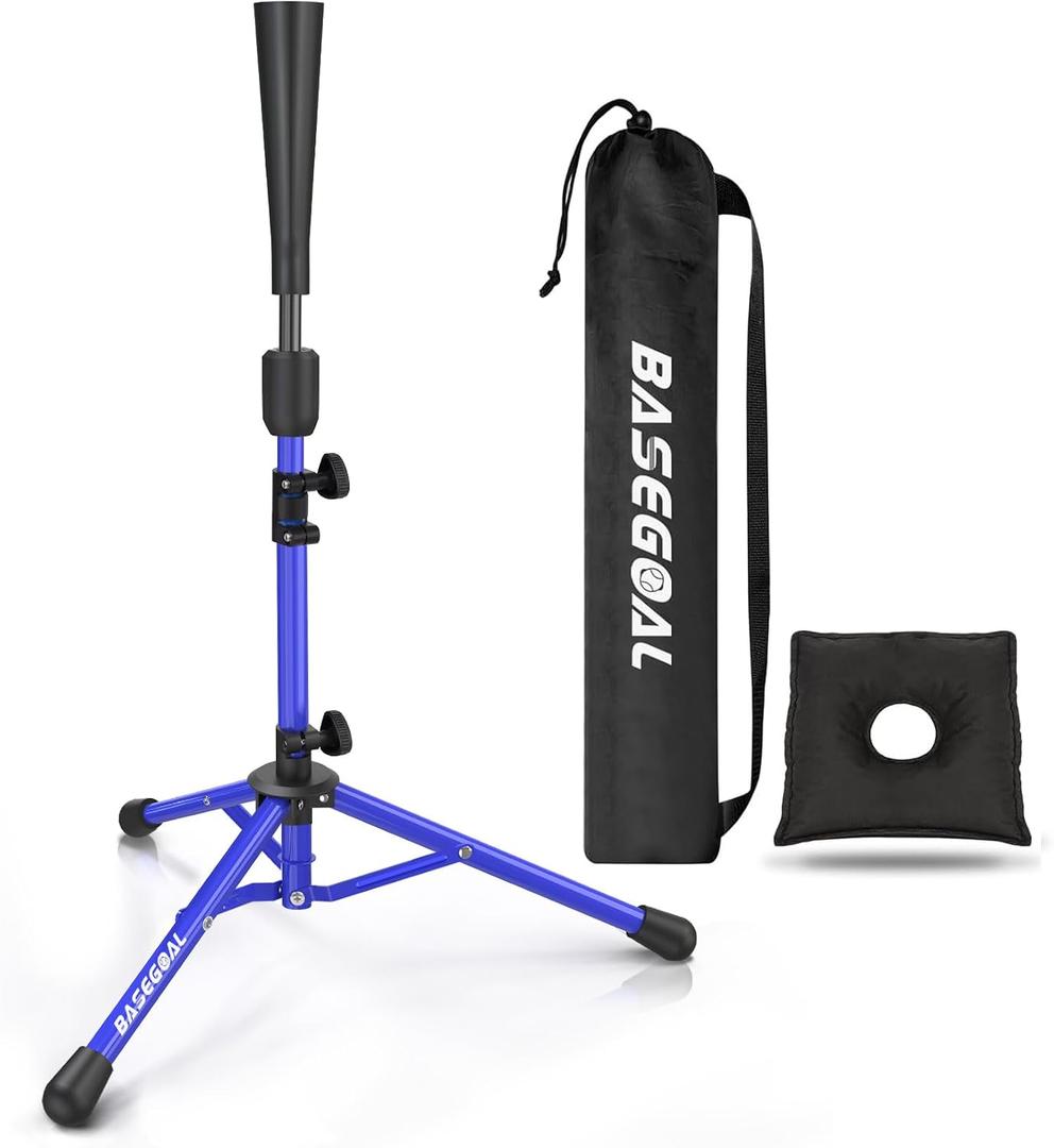 BaseGoal Batting Tee Baseball Tee,Softball Travel Portable Tee Tripod Stand Rubber Tee for Batting Training Practice with Carrying Bag