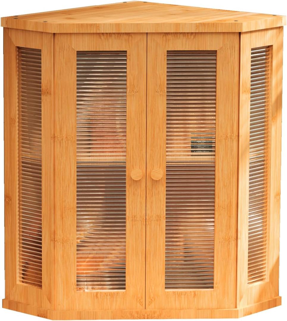 Corner Bread Box for Kitchen Countertop, Large Wood Bread Storage Container Breadbox for Homemade Bread, Kitchen Counter Bread Bin for Utensil Cans Snacks Storage (Natural)