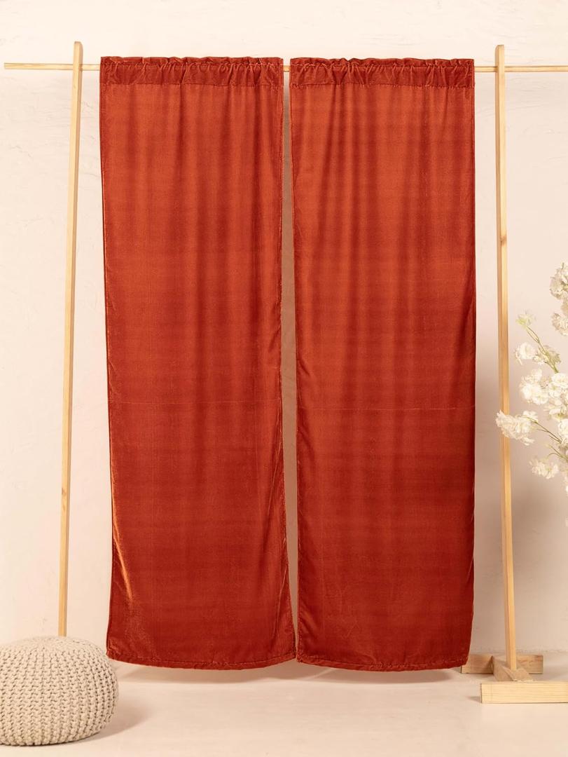 THE ART BOX Ultra Soft Luxury Orange Velvet Curtains 2 Panels Set Elegant Interior Decoration Extra Large Window Blackout Velvet Rod Pocket Drapes for Living Room, Home Dcor (63"x52" Each Panel)