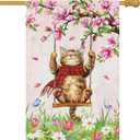 Heyfibro Spring Cute Cat Welcome Garden Flag 28x40 Inch Double Sided Burlap, Summer Magnolia Butterfly Flower Floral Yard Banner for Seasonal Holiday Farmhouse Outdoor Decor(ONLY FLAG)