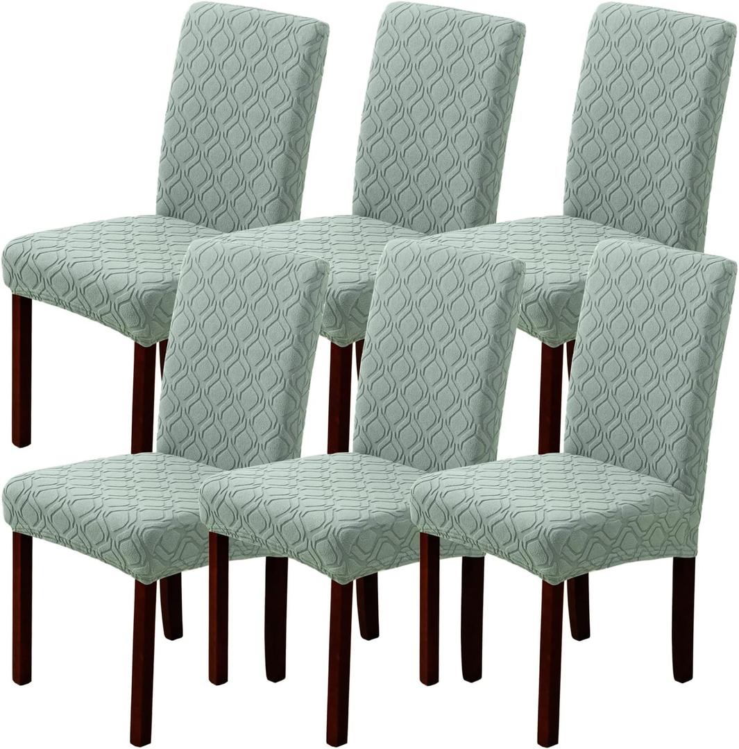 Kitchen Chair Covers Dining Chair Cover,Removable Washable Jacquard Parsons Chair Covers (Bean Green,Set of 6)