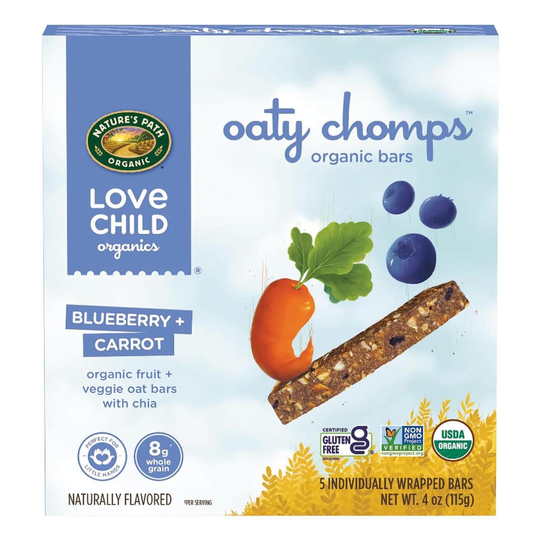 Love Child Organics Oaty Chomps Blueberry + Carrot Bars, 4 oz (Pack of 8) (EXP 10/01/26)