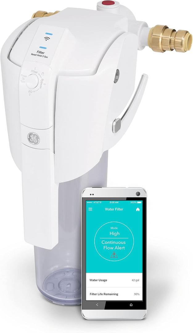 GE Smart Whole House Leak Detection Water Filtration System | Reduces Sediment, Rust & More | Install Kit Included | Filter Not Included | Replace Filter (FTHPM, FTHTM, FTHLM) | GXWH70M