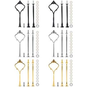 3 Tiered Tray Hardware, 6 Sets Cake Tray Stand Fittings Hardware for Cake Stand Mold, Decoration Accessories for Wedding Banquet Family Banquet,2Golden, 1Silver, 1Black