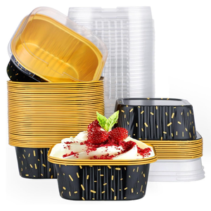 EUSOAR Cake Pans with Lids, 50pcs 10oz/300ml Square Cupcake Liners Disposable Ramekins, Aluminum Foil Containers Muffin Cups for Baking Mini Cake Loaf Bread Holders for Birthday Wedding Party Favor