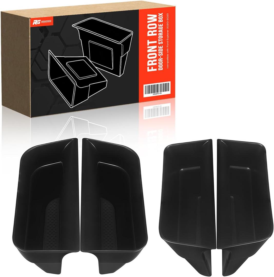 4PCS for Ford Explorer 2020-2023 Front and Rear Row Door Storage Box Door Side Organizer Tray Phone Container Pocket Insert Tray Armrest Organizer Container for Ford Explorer Accessories