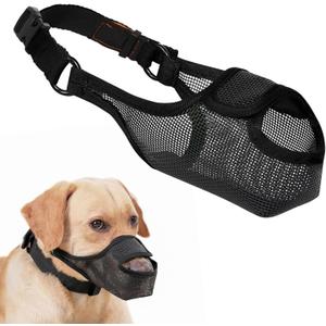 LUCKYPAW Dog Muzzle, Patented Mesh Muzzle for Large Medium Small Dogs Allows Full Pant Drinking Mouth Cover to Prevent Biting Chewing Scavenging Adjustable Breathable Mouth Guard(S, Black)