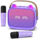 Mini Karaoke Machine Toys Gifts, Kids Portable MP3 Player with 2 Wireless Microphone and LED, Christmas Birthday Gifts for Girls Boys 3 4 5 6 7 8+ Year Old (Purple)