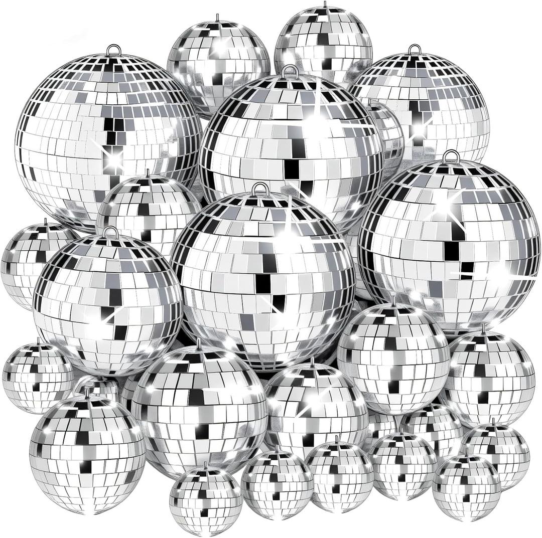50 Pcs Disco Balls Decoration Mirror Disco Balls Silver Hanging Decorations Reflective Dance and Music Festivals for DIY Halloween Christmas Stage Hall Prop (1.2'',2'',3.2'',4'')
