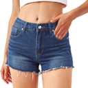 Liloak Womens Pack of Washed Denim Jean Shorts Mid Rise Casual Ripped Frayed Hem Summer Hot Shorts Pack (X-Small, Dark Indigo)
