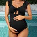Charmo Ruffle Maternity Bathing Suits for Women Ribbed Tie Knot Maternity Swimsuit Cutout Ruched Pregnancy Swimwear, M