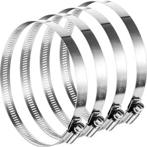 Boao 4 Pieces 8 Inch Adjustable 304 Stainless Steel Duct Clamps Worm Gear Hose Clamp for Pipe, Intercooler, Plumbing, Tube and Fuel Line