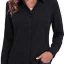 Women's Basic Button Down Shirts Long Sleeve Plus Size Simple Stretch Formal Casual Shirt Blouse (Black, L)