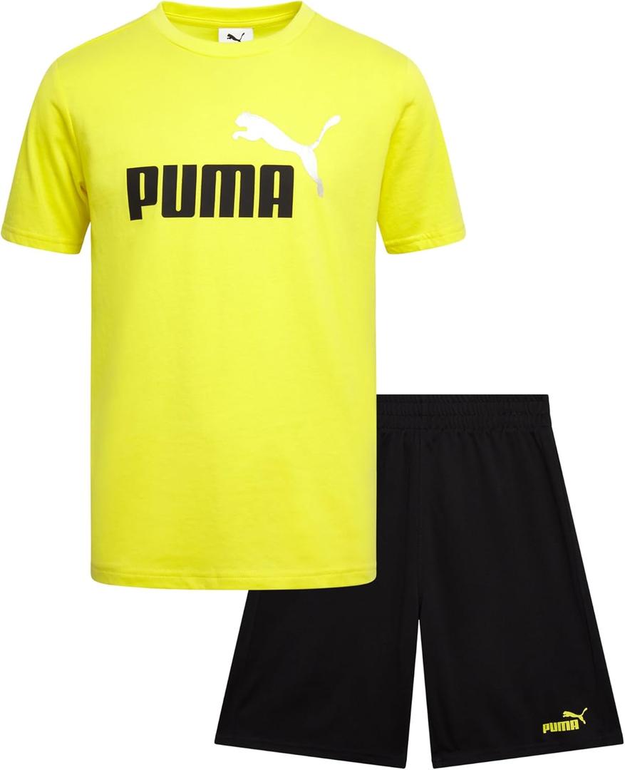 PUMA Boys Short Set - 2 Piece Short Sleeve Crewneck Performance Graphic Tees and Athletic Mesh Shorts for Boys (Sizes: 10-12) (M)