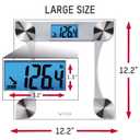Taylor Digital Bathroom Scale for Body Weight, Large 12.2 Inch Glass Platform, Blue Backlit LCD Display, 440 lb Capacity, Weight Tracking for 2 Users, Clear