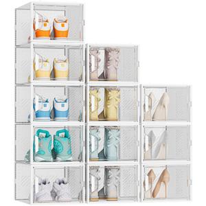 SIMPDIY Shoe Organizer, 12 Pack Shoe Storage Shoe Organizer for Closet, Shoe Boxes Clear Plastic Stackable Shoe Storage Boxes for Size 13 (XX-Large, White)