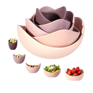 Notakia Salad Decorative Bowls Lotus Shaped Pasta Bowls Dishwasher Safe, Unique Angled Ceramic Bowls for Salad, Pasta, Soup, Rice, Prep, Ideal for Restaurant (Purple 5 Packs)