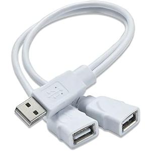 2 x Vrllinking USB Extension Cable Splitter,Male to 2 Dual Female Y Splitter hub Power Cord Extension Adapte,Applicable to Lower Power Devices (Data and for Charging，Wouldn't Work with CarPlay