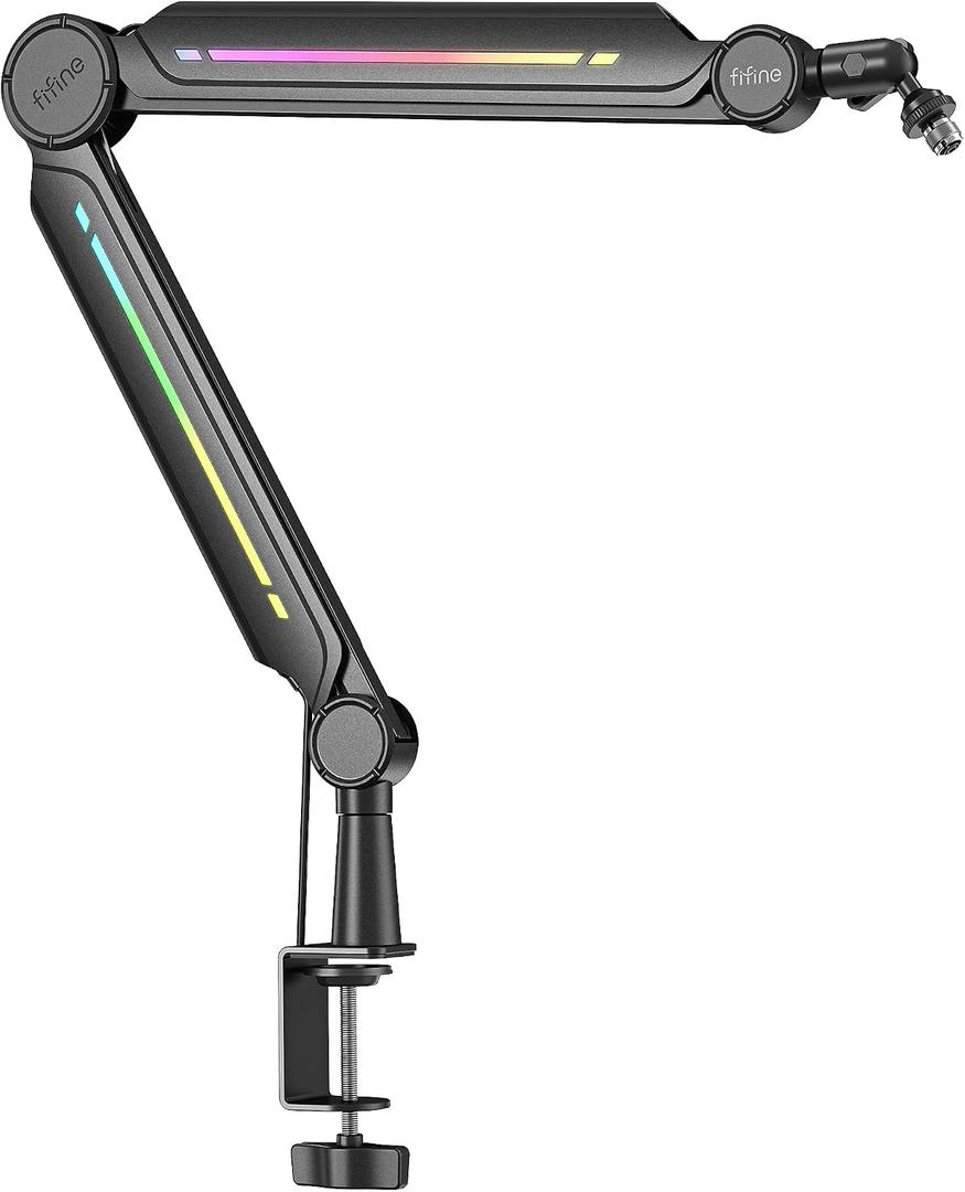 FIFINE BM66PRO RGB Microphone Boom Arm, Heavy‑Duty Mic Stand for Gaming